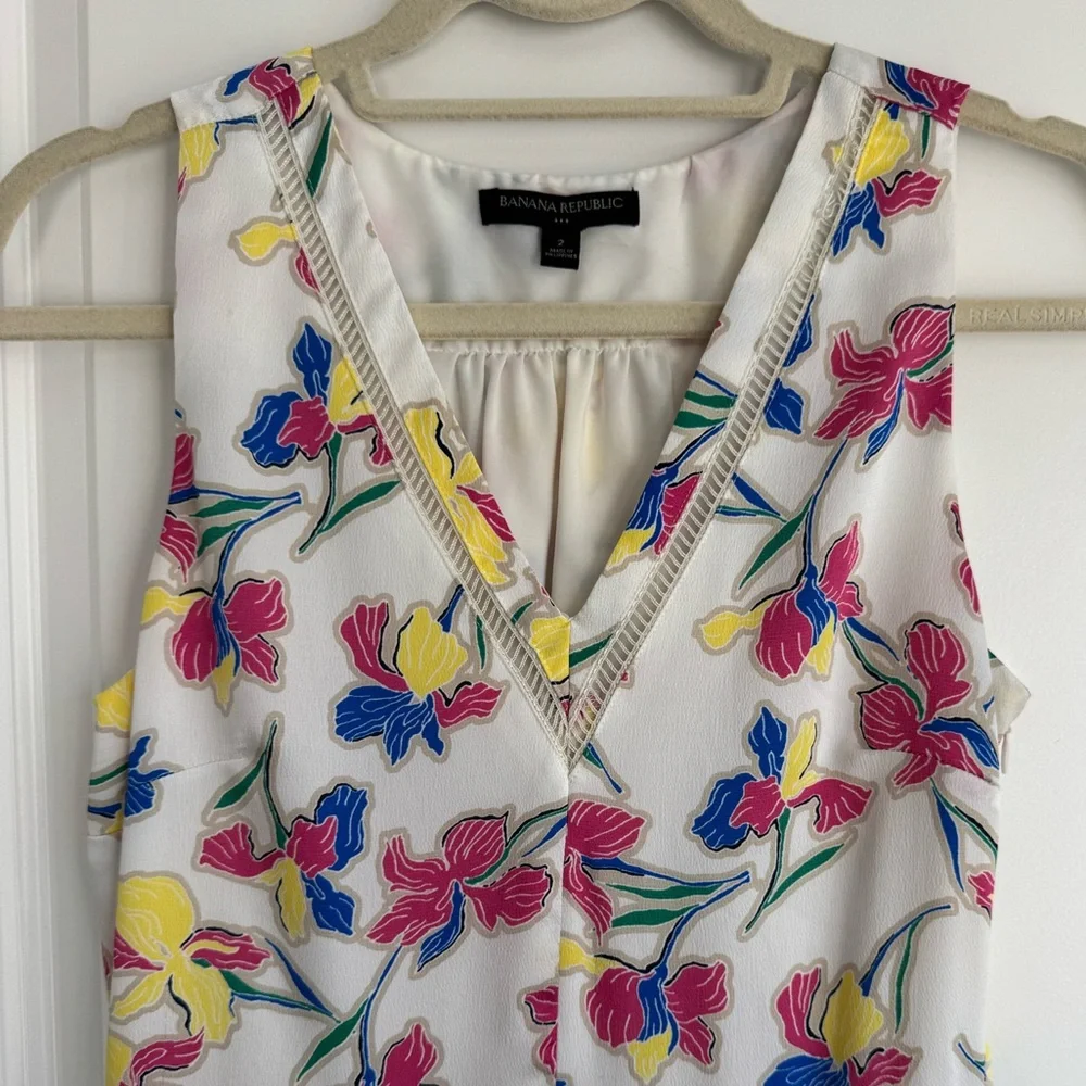 Banana Republic Floral Fit & Flare Midi Dress Ivory Multicolor Sleeveless Size 2